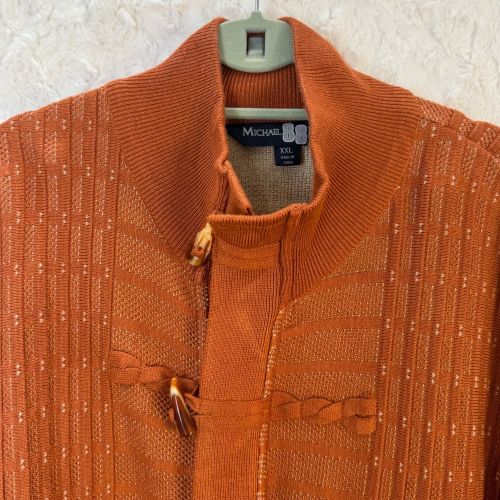 Michael Irvin Mens Orange Knit Cardigan Sweater Toggle Closure Zipper XXL Zip - Picture 2 of 14